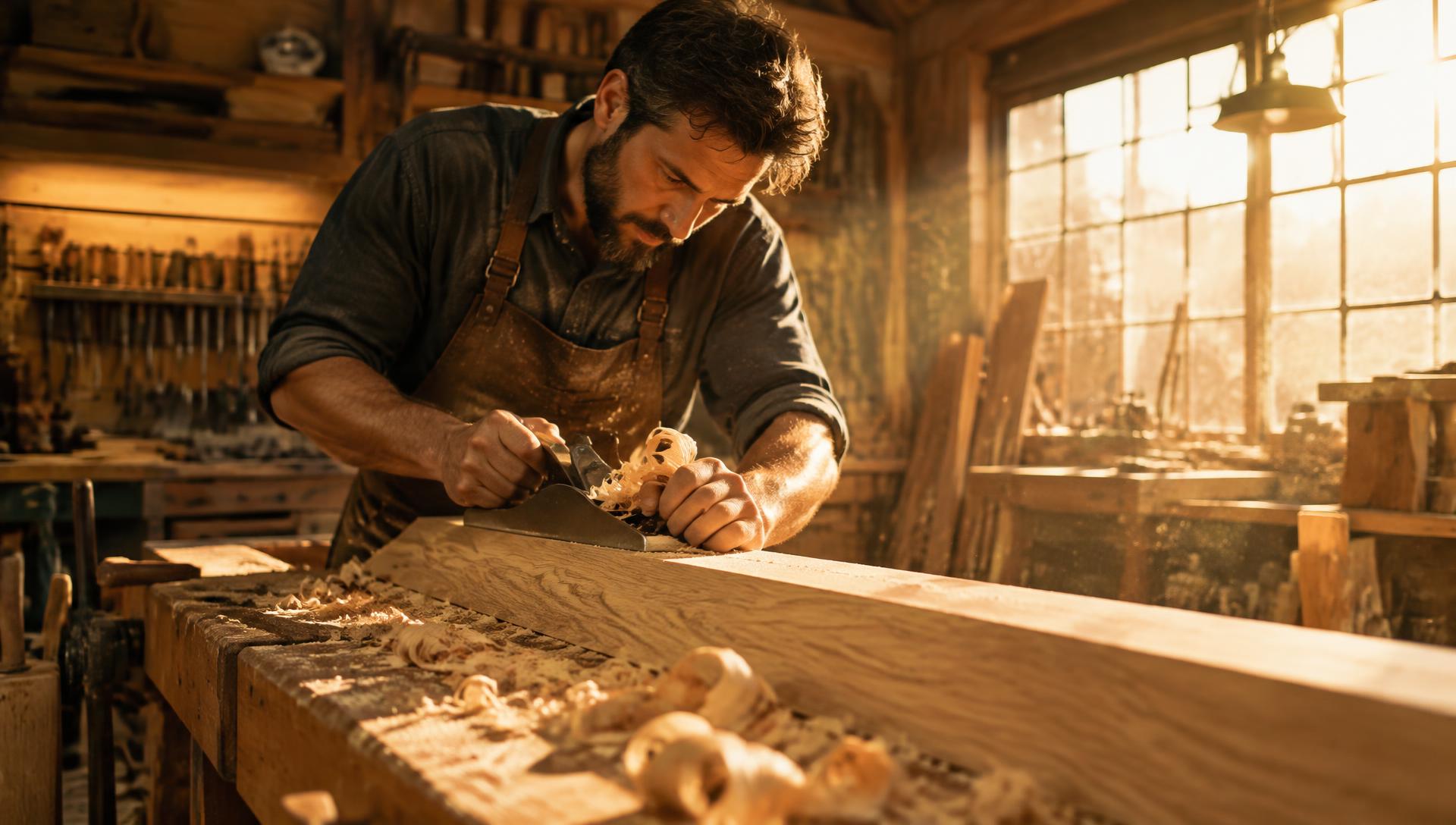 Carpenter planing oak